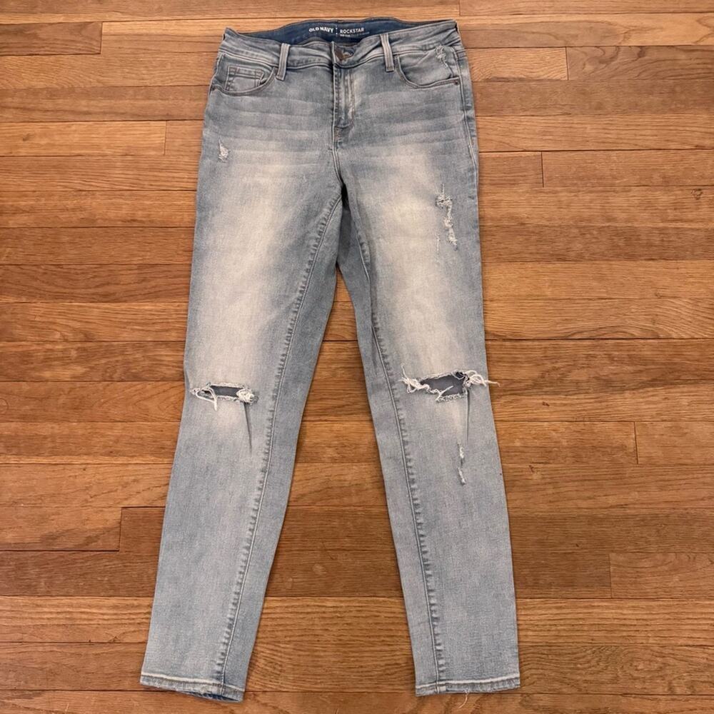 Old Navy Rockstar Mid-Rise light wash distressed skinny jeans pants size 6
b2